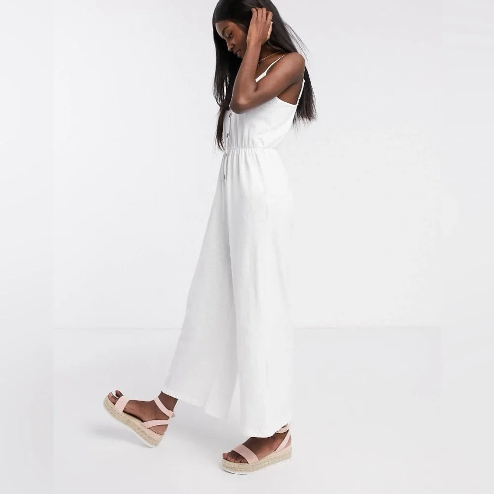 ASOS DESIGN Cami Button Front Jumpsuit White